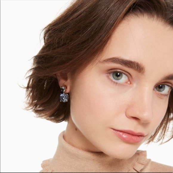 NEW Kate Spade Double Drop Blue Crystal Earrings - Picture 2 of 4
